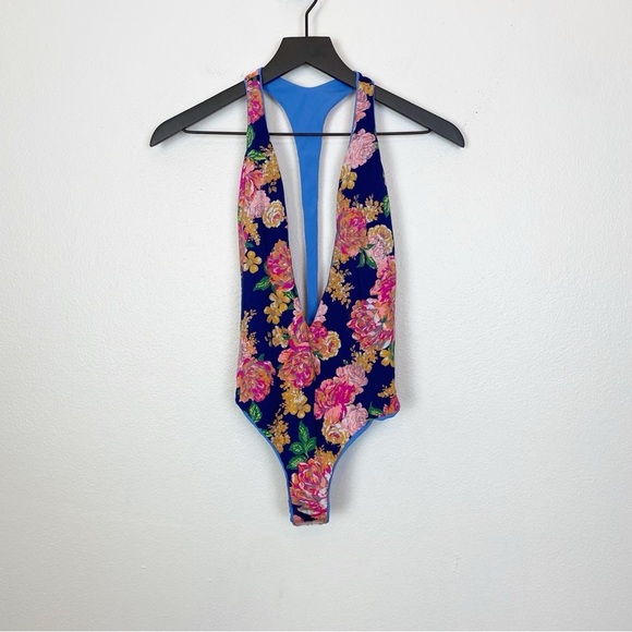 New! Maaji Reversible Cheeky Cut Plunge One Piece Tiki Tiky Floral - Picture 3 of 8